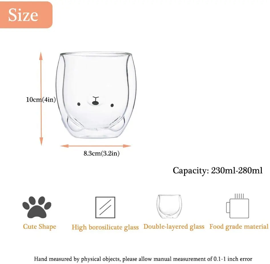 cute mugs  Double Wall Insulated Glasses Cup, Best for  Office and Personal use , Birthday gift (Bear) pattanaustralia